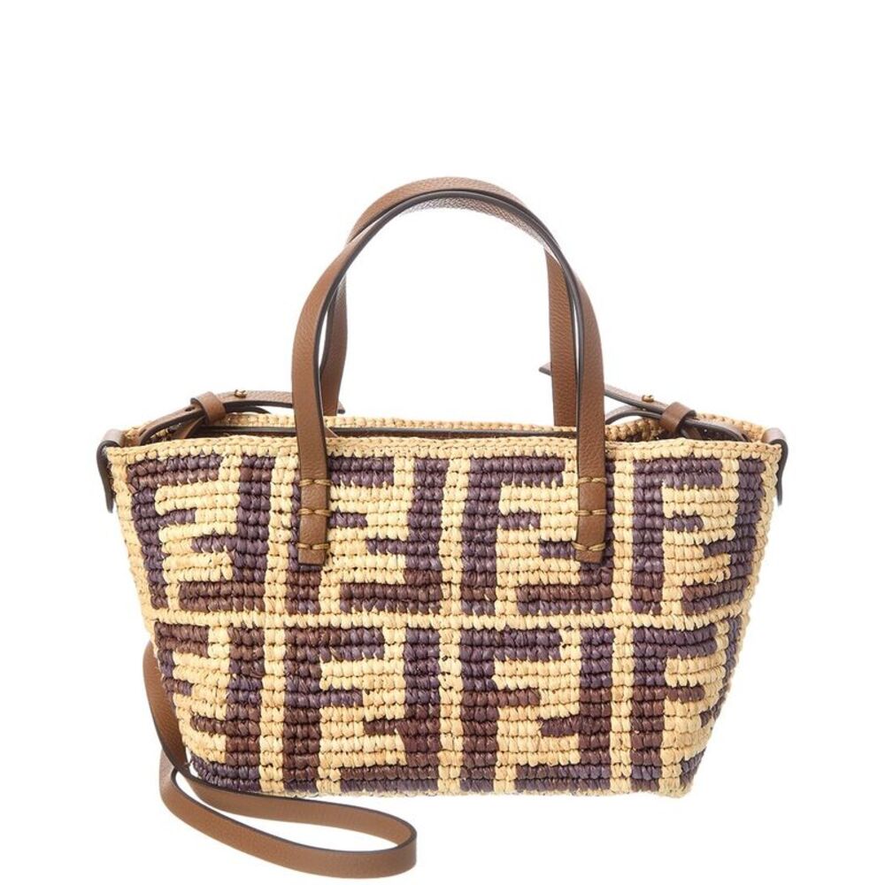 Fendi Roll Mini Ff Raffia & Leather Tote
